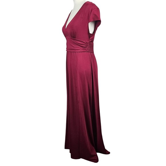 Anrabess Womens Elegant Maxi Dress Deep V-Neck Side Slit Burgundy Size S Party - Picture 6 of 10